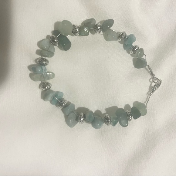 Green Aventurine Amazonite Wire Wrap Beaded Bracelet Handmade Green Silver New - Picture 5 of 8